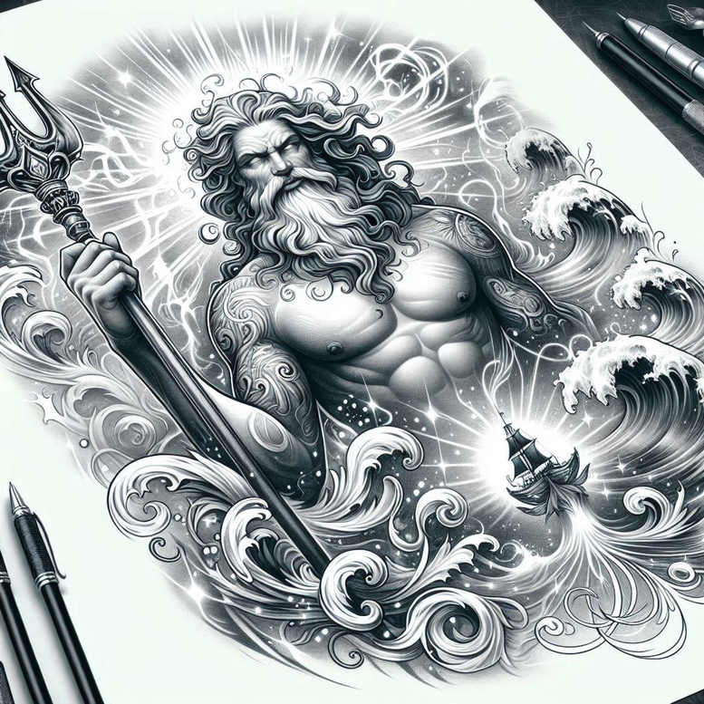 poseidon tattoo design ideas soft blending stormy crown for hand