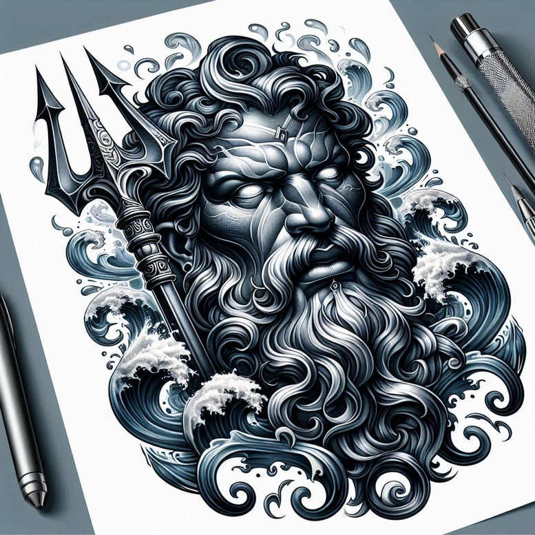 poseidon tattoo design ideas textural detail tempest ink for abdomen