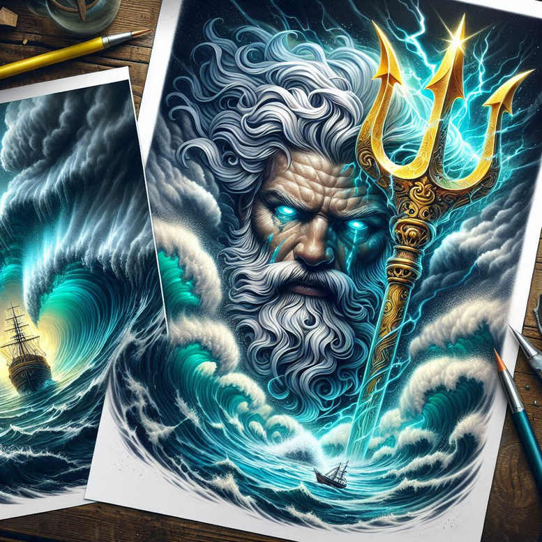 poseidon tattoo design ideas bright color tempest ink for foot