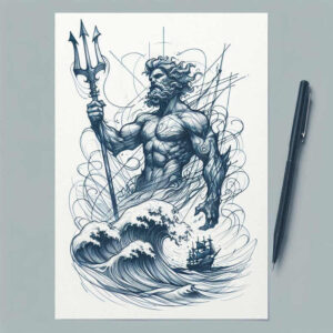 poseidon tattoo design ideas Surrealism otherworldly tidal energy for forearm