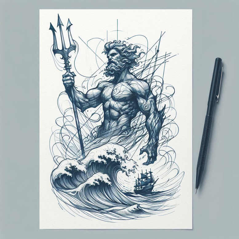 poseidon tattoo design ideas Surrealism otherworldly tidal energy for forearm