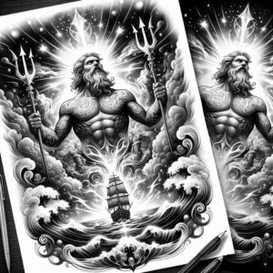 poseidon tattoo design ideas Surrealism symbolic underwater king for inner arm