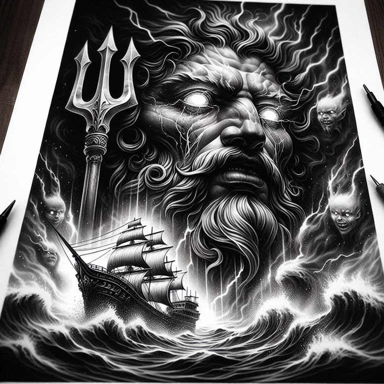 poseidon tattoo design ideas close-up water realm endurance and power