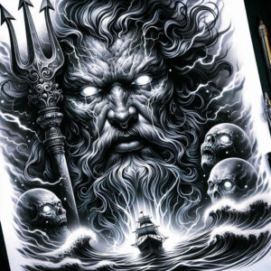 poseidon tattoo design ideas expressive color water realm for chest
