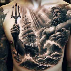 poseidon tattoo design ideas Realism photographic quality water realm meaning determination