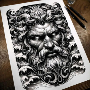 poseidon tattoo design ideas Realism light play water realm represents perseverance