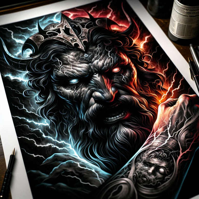 poseidon tattoo design ideas color saturation wave power represents perseverance