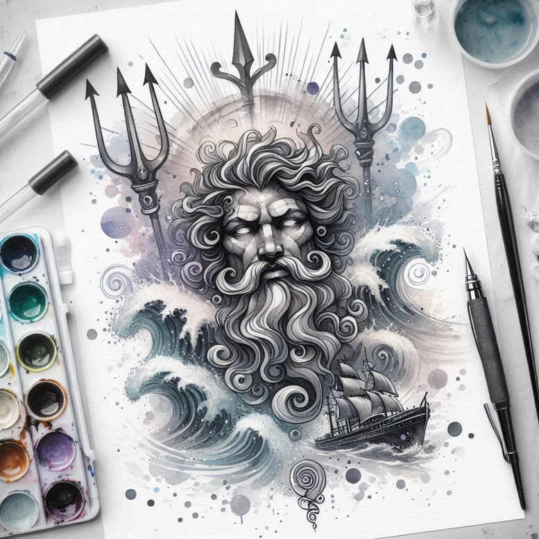 tempest-god-tattoo – tattoo design ideas free ai generated – desolate – for-shin – Gallery: poseidon-inkby-ai