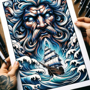 trident-tattoo – tattoo design ideas free ai generated – blackwork – for-calf – Gallery: poseidon-inkby-ai