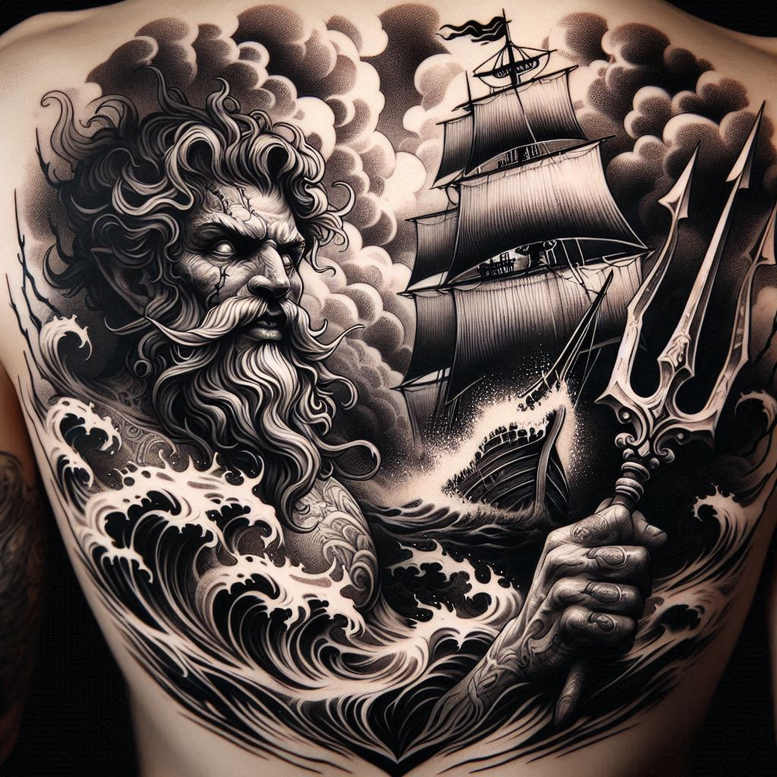 underwater-creature-tattoo – tattoo design ideas free ai generated – grimace – for-spine – Gallery: poseidon-inkby-ai