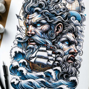 underwater-creature-tattoo – tattoo design ideas free ai generated – midnight – for-ankle – Gallery: poseidon-inkby-ai