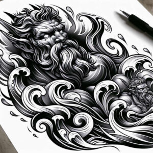 water-element-god-tattoo – tattoo design ideas free ai generated – freaky – for-lower-chest – Gallery: poseidon-inkby-ai