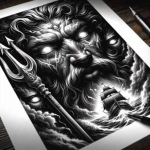 wave-god-tattoo – tattoo design ideas free ai generated – eerie – for-neck – Gallery: poseidon-inkby-ai