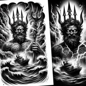 wave-god-tattoo – tattoo design ideas free ai generated – ominous – for-knee – Gallery: poseidon-inkby-ai