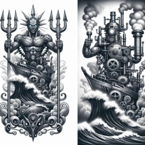 wave-storm-god-tattoo – tattoo design ideas free ai generated – cursed – for-sternum – Gallery: poseidon-inkby-ai