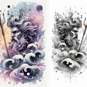 wave-storm-god-tattoo – tattoo design ideas free ai generated – unholy – for-arm – Gallery: poseidon-inkby-ai