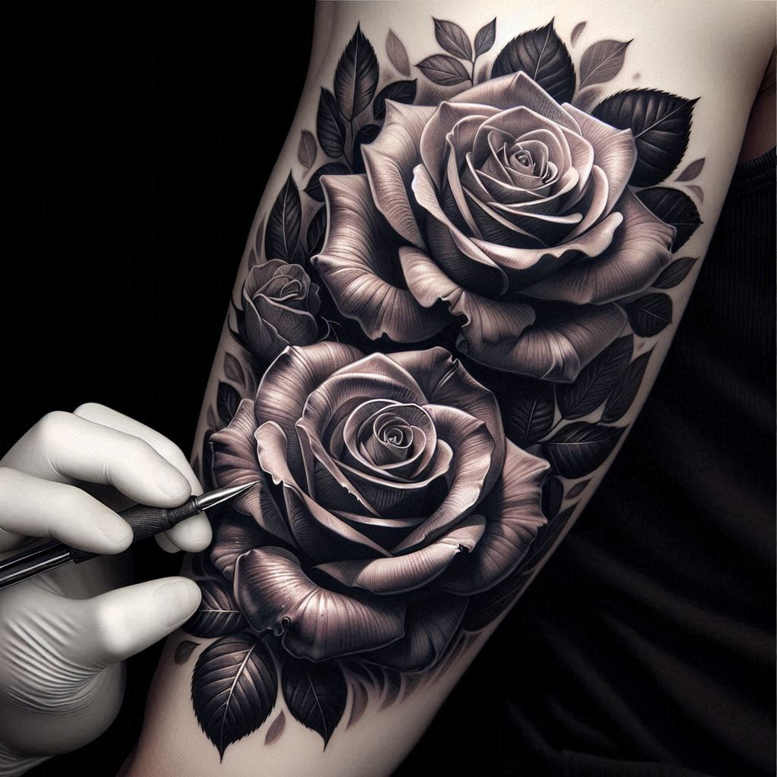 detailed-rose-tattoo – tattoo design ideas free ai generated – bare – for-inner-arm – Gallery: roses-inkby-ai