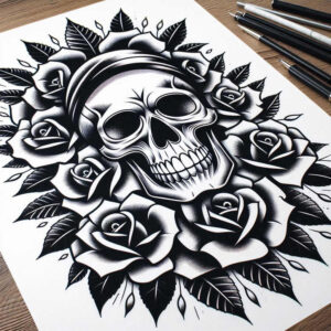 fine-line-rose-tattoo – tattoo design ideas free ai generated – iconic – for-calf – Gallery: roses-inkby-ai