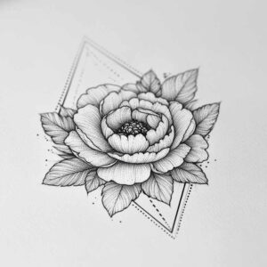 geometric-rose-tattoo – tattoo design ideas free ai generated – plain-tattoo – for-lower-chest – Gallery: roses-inkby-ai