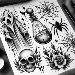 ornamental-rose-tattoo – tattoo design ideas free ai generated – pure-motif – for-outer-arm – Gallery: roses-inkby-ai