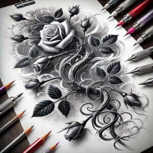rose-artistic-tattoo – tattoo design ideas free ai generated – no-background – for-fingers – Gallery: roses-inkby-ai