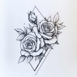 rose-detailed-tattoo – tattoo design ideas free ai generated – pure-outline – for-abdomen – Gallery: roses-inkby-ai