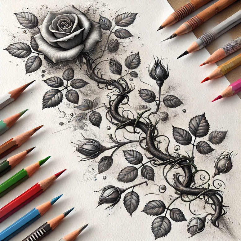 rose-elegant-tattoo – tattoo design ideas free ai generated – mini-ink – for-triceps – Gallery: roses-inkby-ai