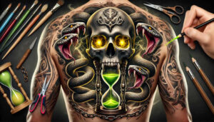 3d-skull-tattoo – tattoo design ideas free ai generated – bizarre – for-thigh – Gallery: skulls-inkby-ai