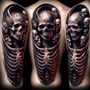 artistic-detail-skull-tattoo – tattoo design ideas free ai generated – creeping-shadow – for-scapula – Gallery: skulls-inkby-ai