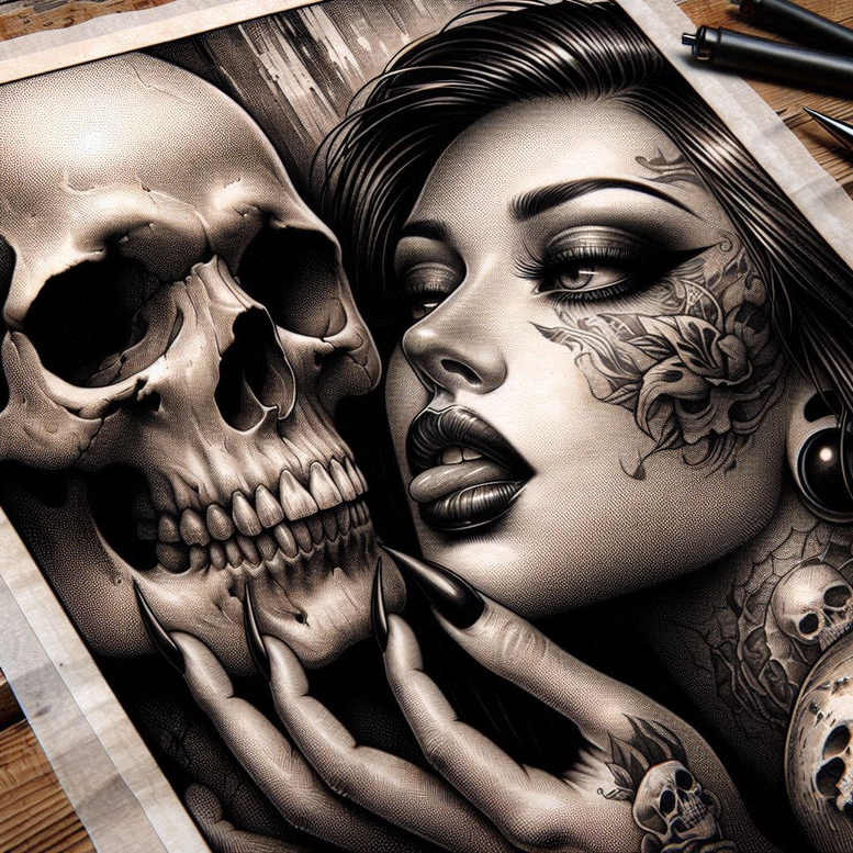 artistic-detail-skull-tattoo – tattoo design ideas free ai generated – nightmare – for-shoulder-blade – Gallery: skulls-inkby-ai