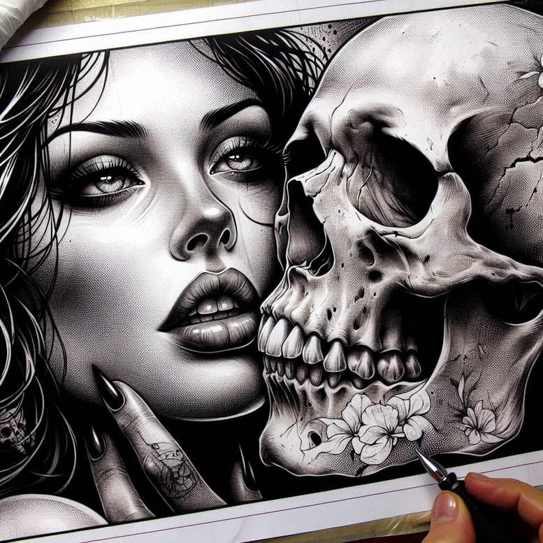 artistic-skull-tattoo – tattoo design ideas free ai generated – cursed – for-stomach – Gallery: skulls-inkby-ai