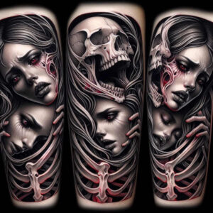 bold-contour-skull-tattoo – tattoo design ideas free ai generated – phantom – for-lower-arm – Gallery: skulls-inkby-ai