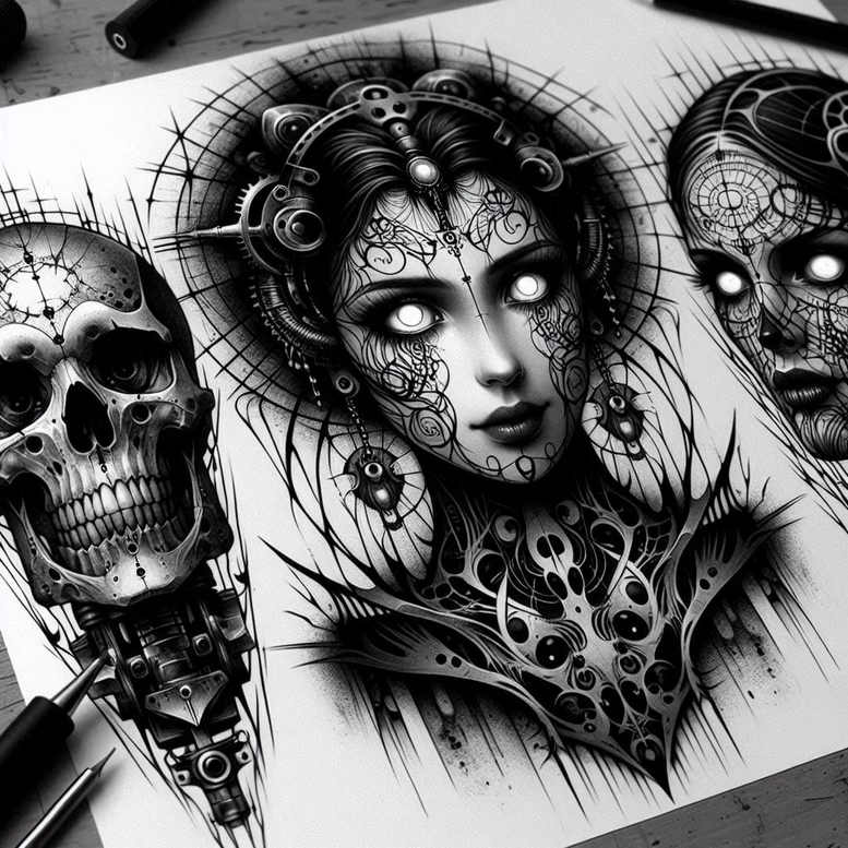 bold-contour-skull-tattoo – tattoo design ideas free ai generated – phantom – for-shoulder – Gallery: skulls-inkby-ai