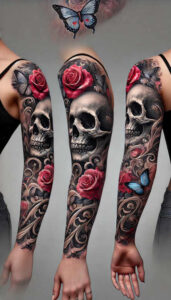 bold-contour-skull-tattoo – tattoo design ideas free ai generated – unsettling – for-neck – Gallery: skulls-inkby-ai