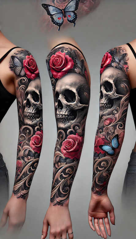 bold-contour-skull-tattoo – tattoo design ideas free ai generated – unsettling – for-neck – Gallery: skulls-inkby-ai