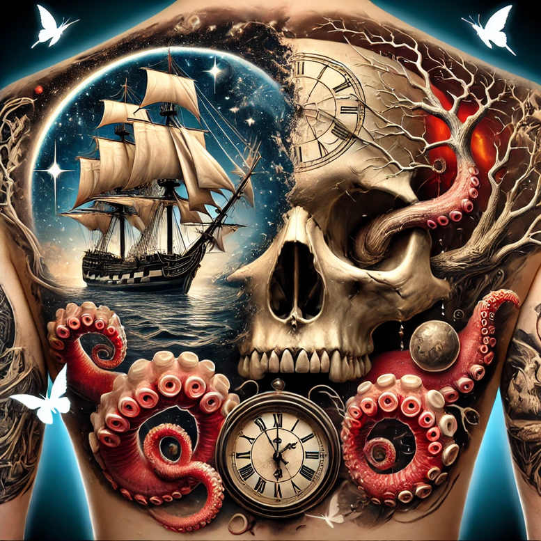 colorful-skull-tattoo – tattoo design ideas free ai generated – terrifying – for-palm – Gallery: skulls-inkby-ai