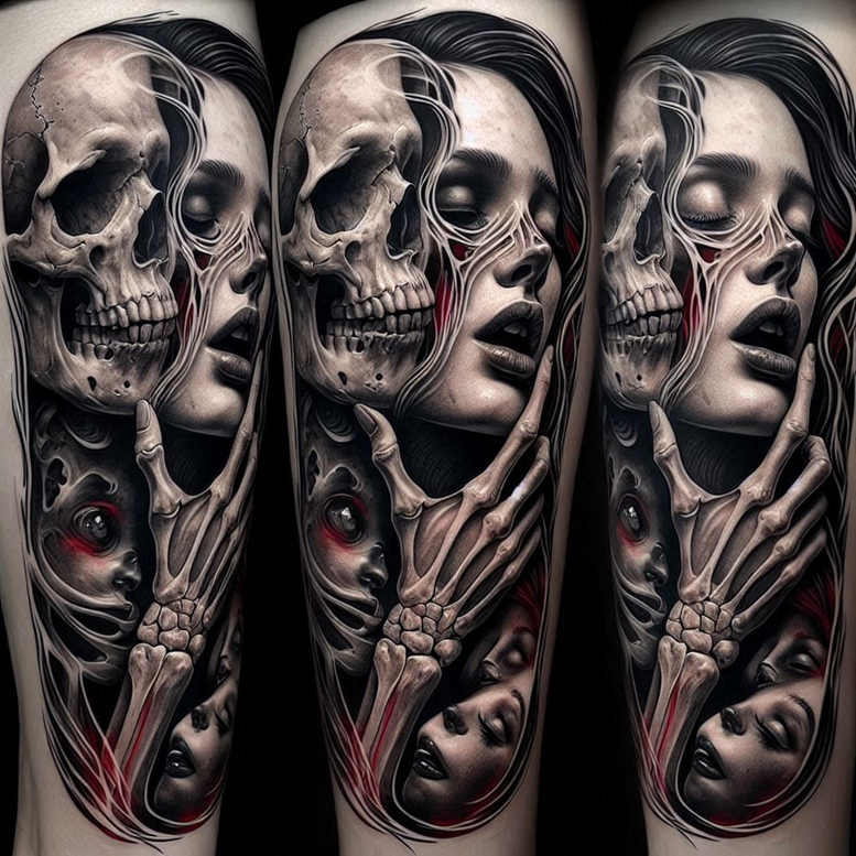 contour-skull-tattoo – tattoo design ideas free ai generated – black-fog – for-shin – Gallery: skulls-inkby-ai