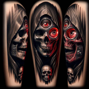 courage-symbol-skull-tattoo – tattoo design ideas free ai generated – whisper – for-upper-thigh – Gallery: skulls-inkby-ai