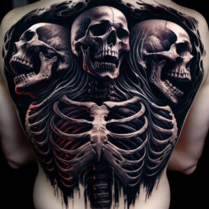 expression-skull-tattoo – tattoo design ideas free ai generated – strange-laughter – for-lower-back – Gallery: skulls-inkby-ai