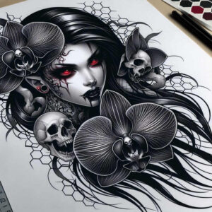 geometric-skull-tattoo – tattoo design ideas free ai generated – unholy – for-outer-arm – Gallery: skulls-inkby-ai