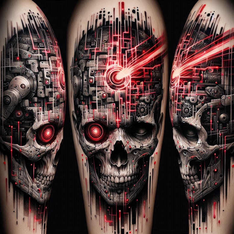 light-effect-skull-tattoo – tattoo design ideas free ai generated – despair – for-behind-ear – Gallery: skulls-inkby-ai