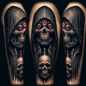 light-effect-skull-tattoo – tattoo design ideas free ai generated – shadows – for-neck – Gallery: skulls-inkby-ai