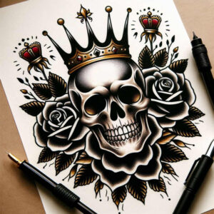 magic-motif-skull-tattoo – tattoo design ideas free ai generated – haunted – for-abdomen – Gallery: skulls-inkby-ai