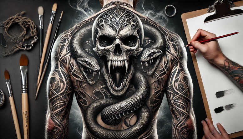 magic-motif-skull-tattoo – tattoo design ideas free ai generated – spooky – for-upper-arm – Gallery: skulls-inkby-ai