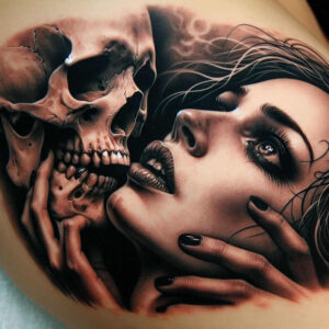 minimalist-skull-tattoo – tattoo design ideas free ai generated – shadowy – for-scapula – Gallery: skulls-inkby-ai