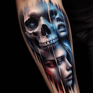 motif-skull-tattoo – tattoo design ideas free ai generated – bleeding – for-hip – Gallery: skulls-inkby-ai