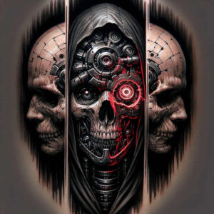 moving-skull-tattoo – tattoo design ideas free ai generated – distorted – for-shoulder-blade – Gallery: skulls-inkby-ai