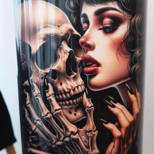 mystery-motif-skull-tattoo – tattoo design ideas free ai generated – distorted – for-lower-back – Gallery: skulls-inkby-ai