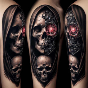realistic-skull-tattoo – tattoo design ideas free ai generated – twisted – for-upper-shoulder – Gallery: skulls-inkby-ai