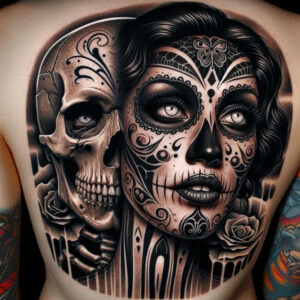 shaded-skull-tattoo – tattoo design ideas free ai generated – mirror-image – for-collarbone – Gallery: skulls-inkby-ai